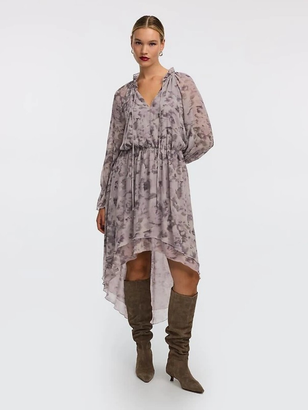 V Neck Midi Hi Lo Dress NWT